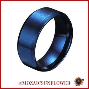 NWT 316L STAINLESS STEEL BEVELED EDGE RING BLUE  SEMI MATT FINISH SIZE 10